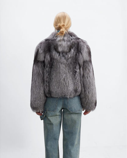 Damen Silberfuchs Pelzjacke
