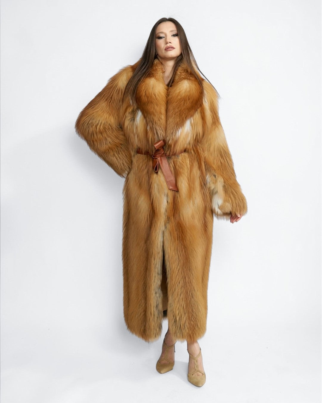 Ember Fox Fur Long Coat