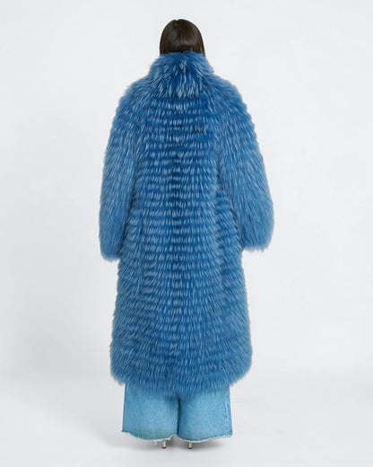 Electric Blue Fox Fur Long Coat