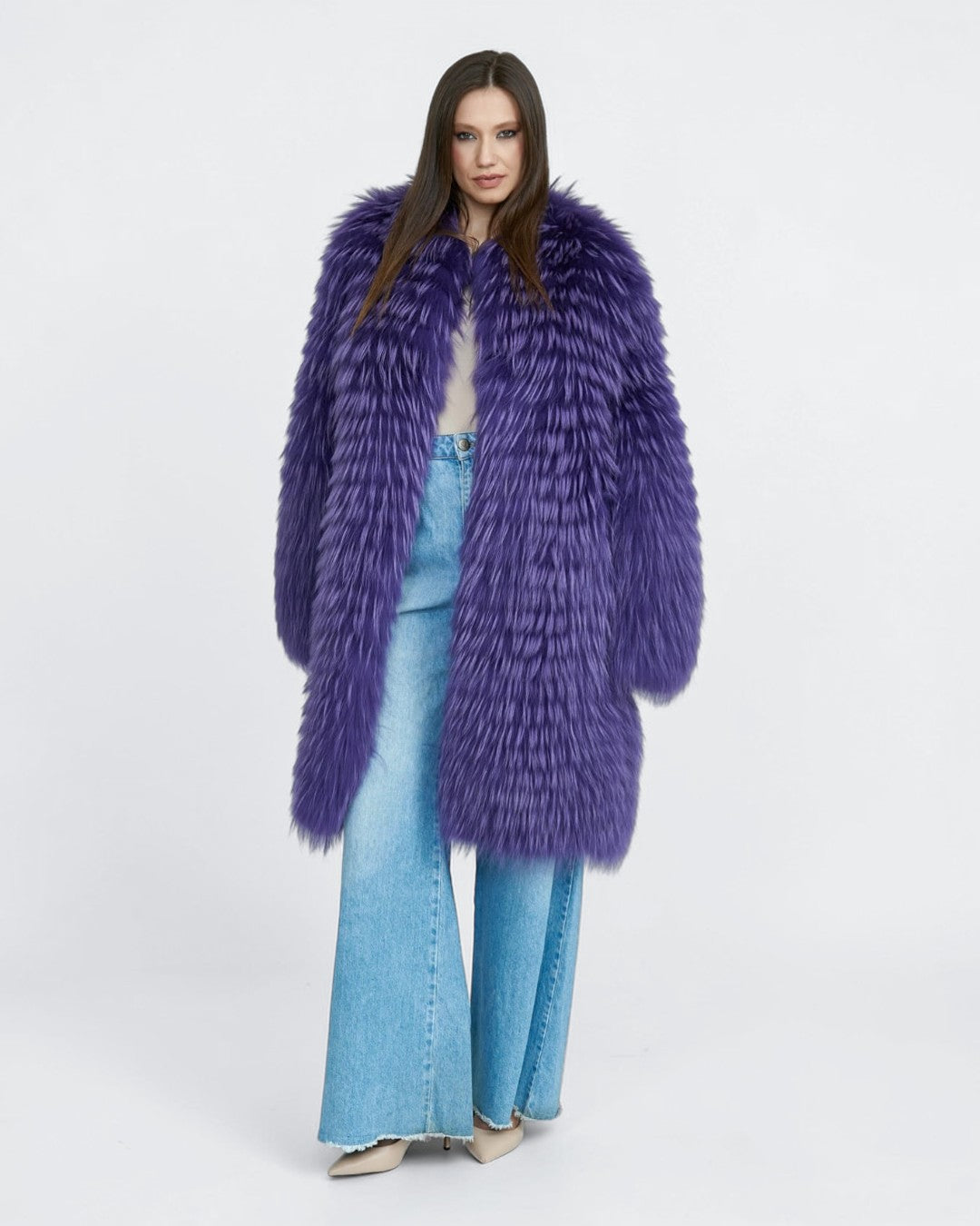Royal Amethyst Fox Fur Long Coat