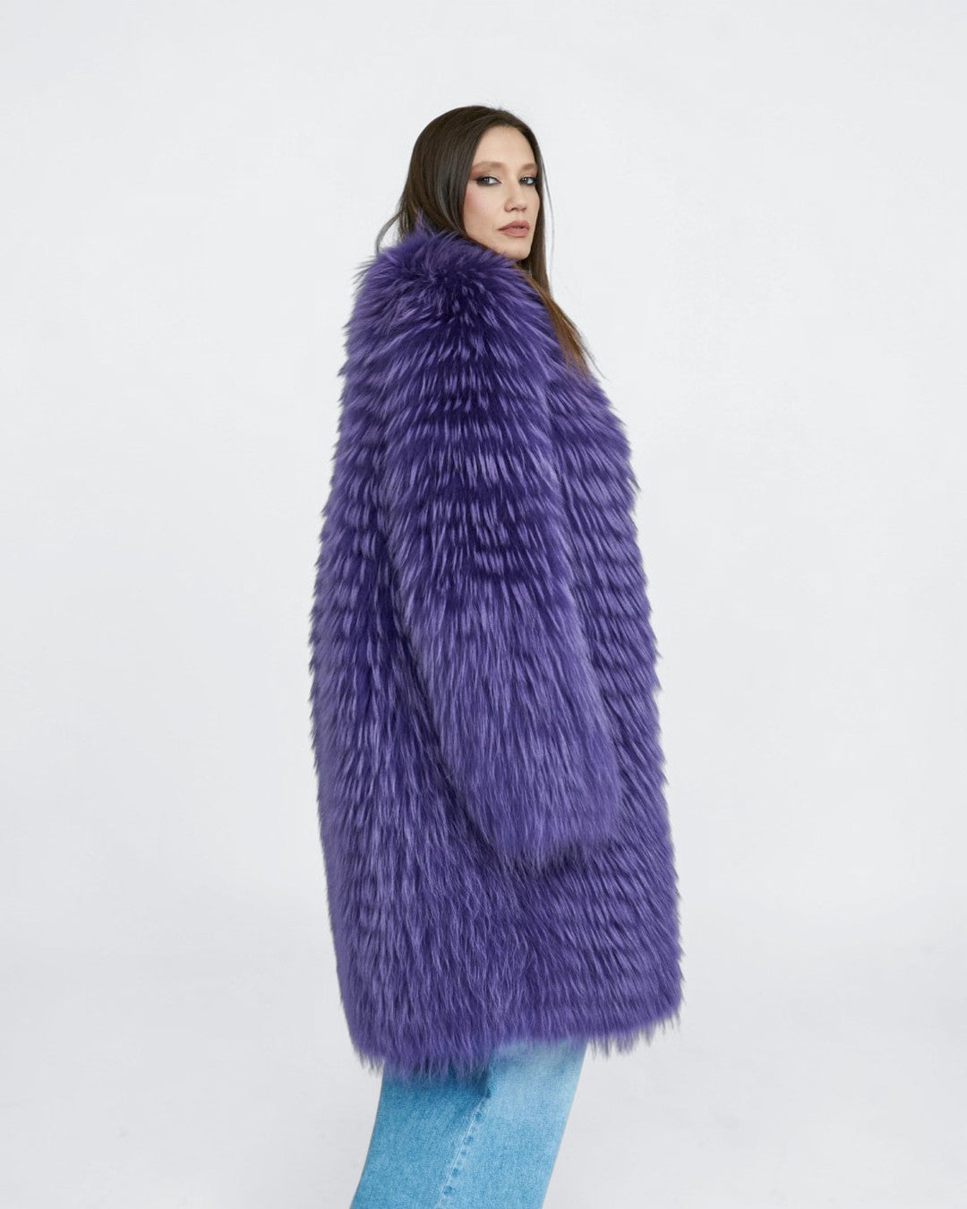 Royal Amethyst Fox Fur Long Coat