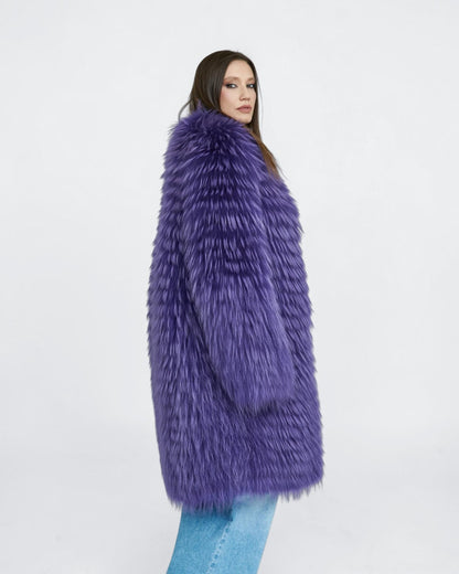 Royal Amethyst Fox Fur Long Coat
