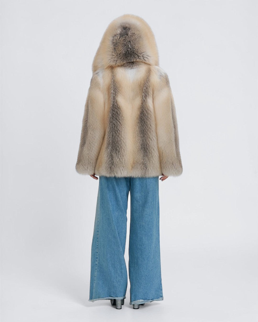 Champagne Hooded Fox Fur Jacket