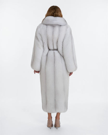 Classic Gray Robed Fox Fur Long Coat