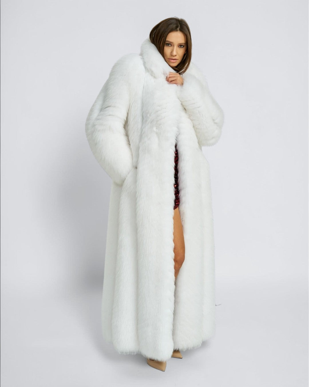 Alabaster Grand Fox Fur Long Coat