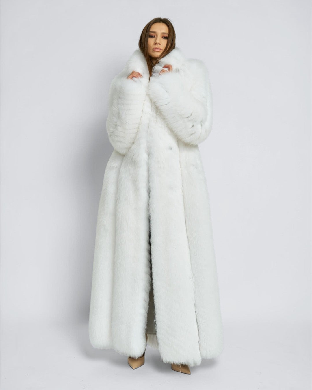 Alabaster Grand Fox Fur Long Coat