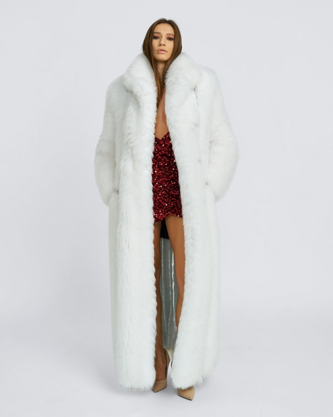 Alabaster Grand Fox Fur Long Coat