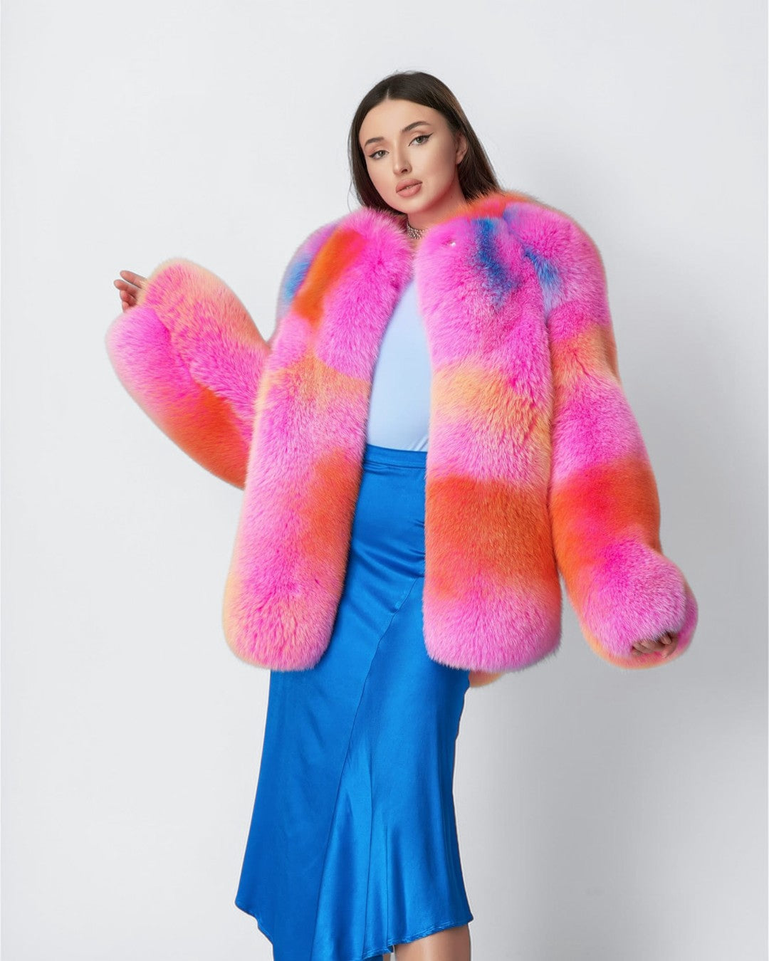 Neon Sorbet Fox Fur Jacket