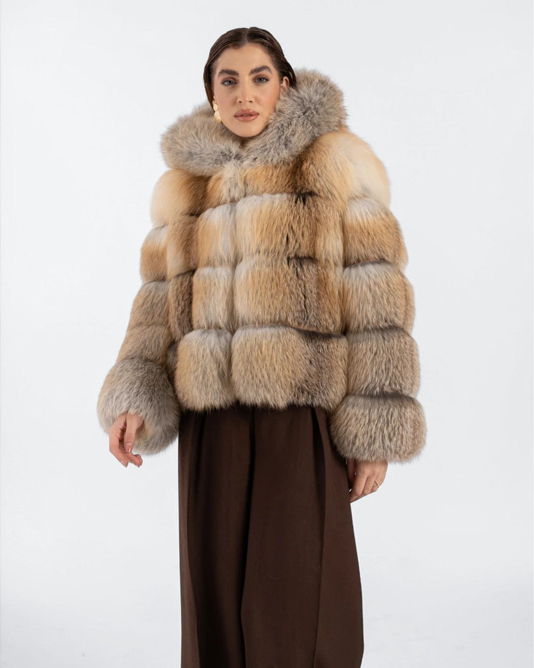 Truffle Block Fox Fur Jacket