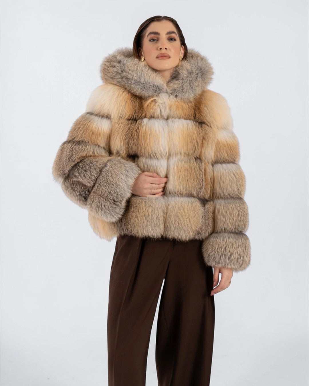 Truffle Block Fox Fur Jacket