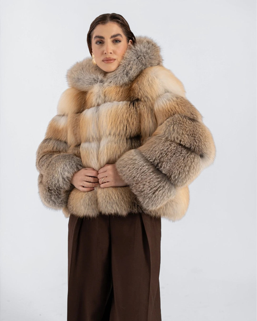 Truffle Block Fox Fur Jacket