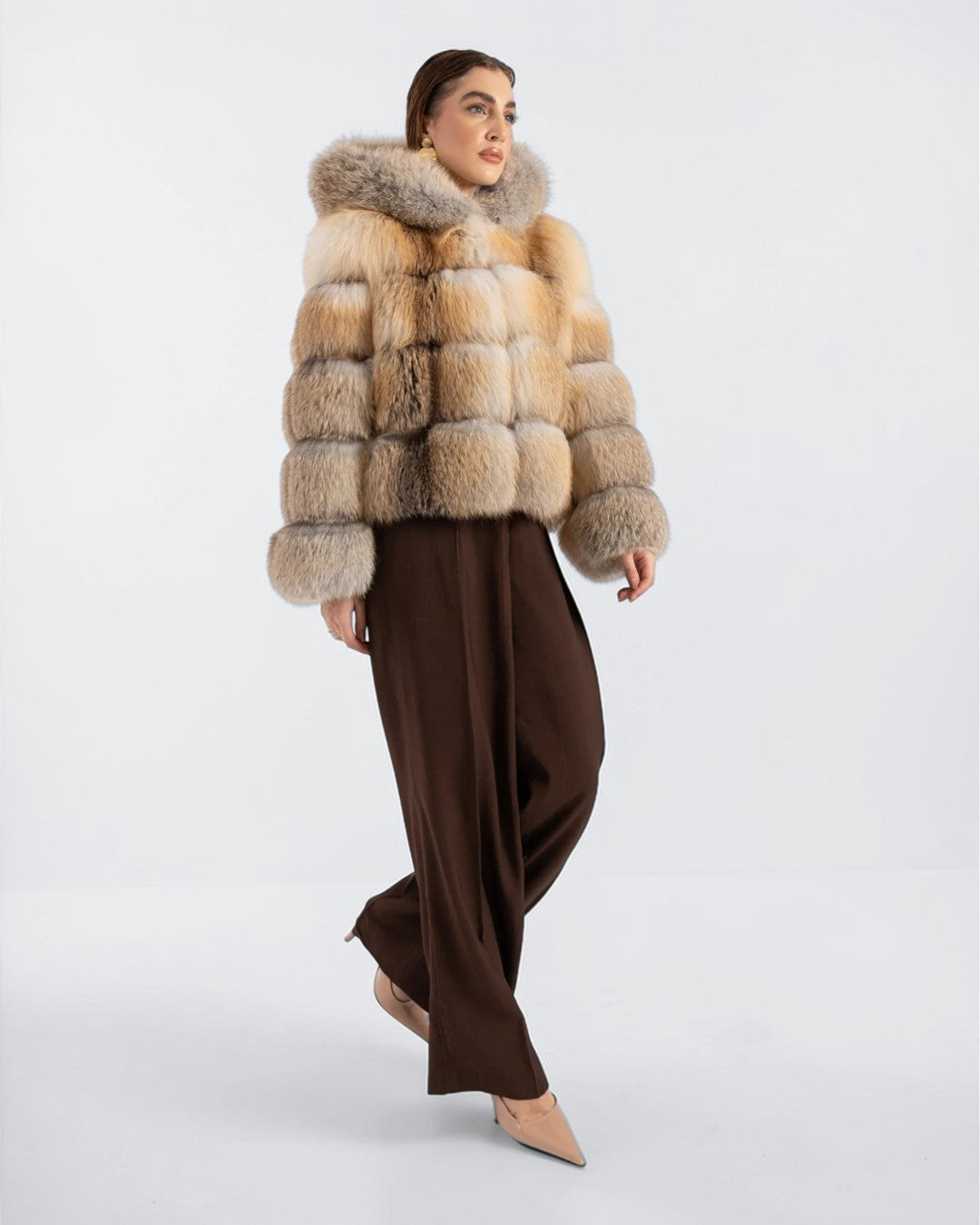 Truffle Block Fox Fur Jacket