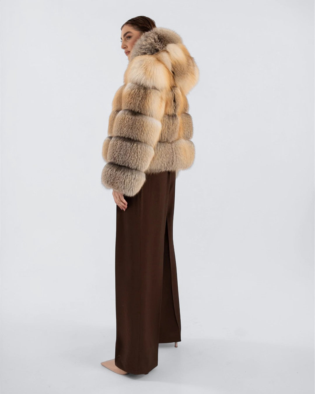 Truffle Block Fox Fur Jacket