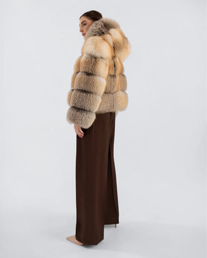 Truffle Block Fox Fur Jacket