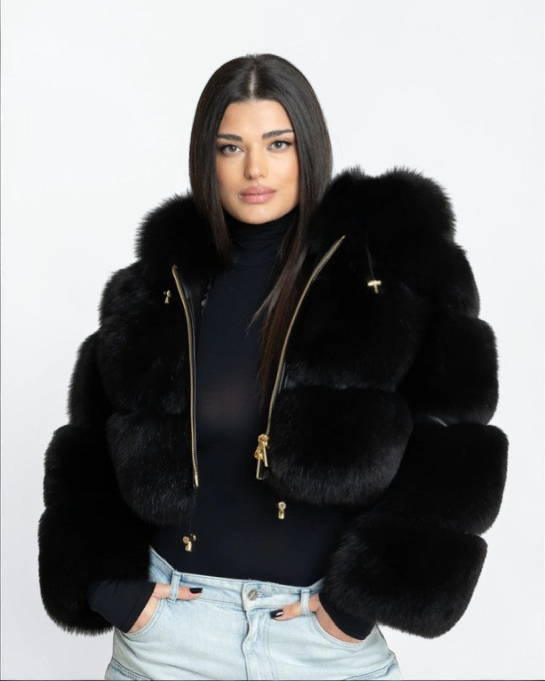 Hooded Bolero Fox Fur Jacket