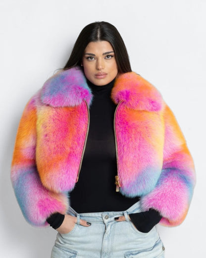 Cotton Candy Cropped Fox Fur Jacket