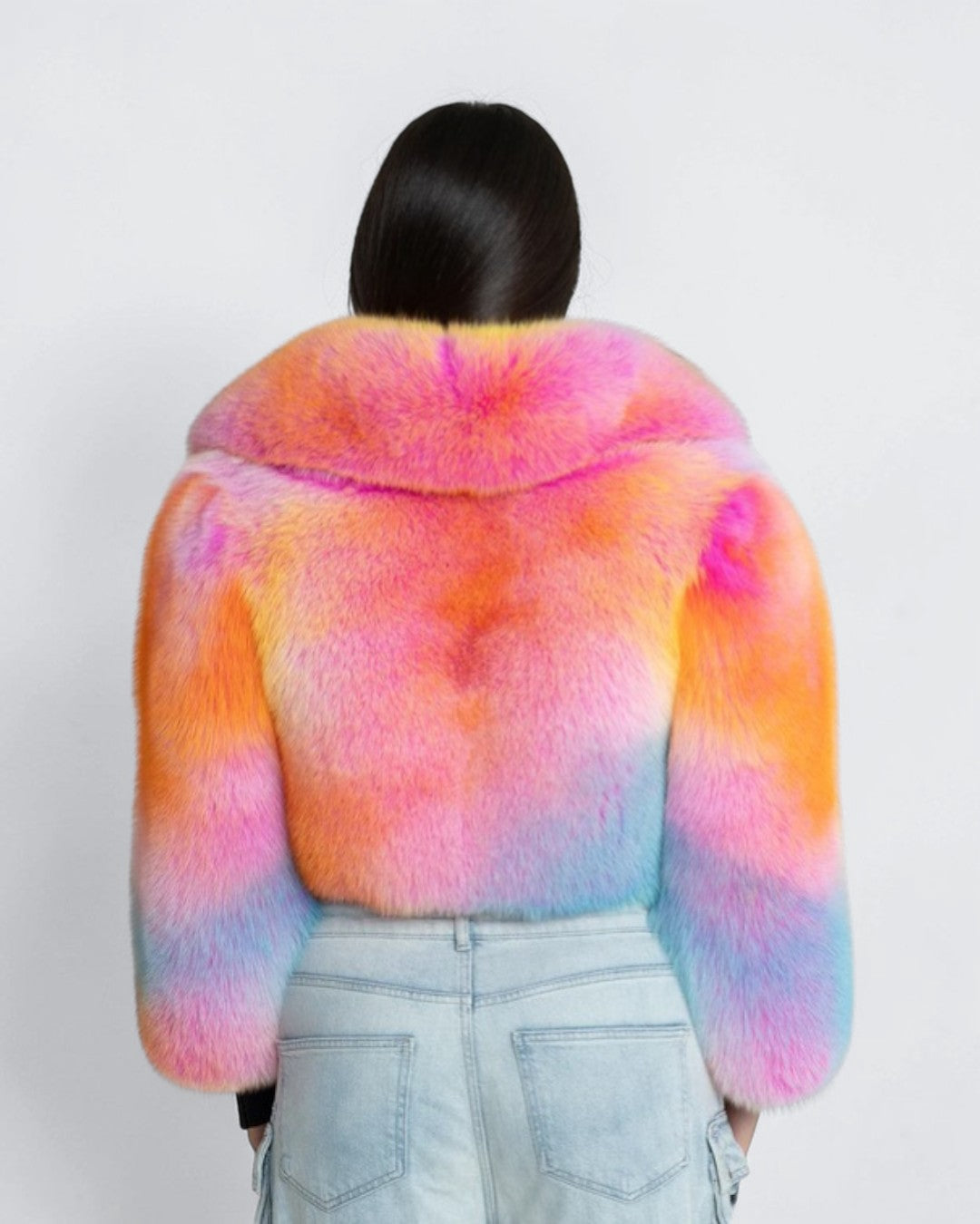 Cotton Candy Cropped Fox Fur Jacket