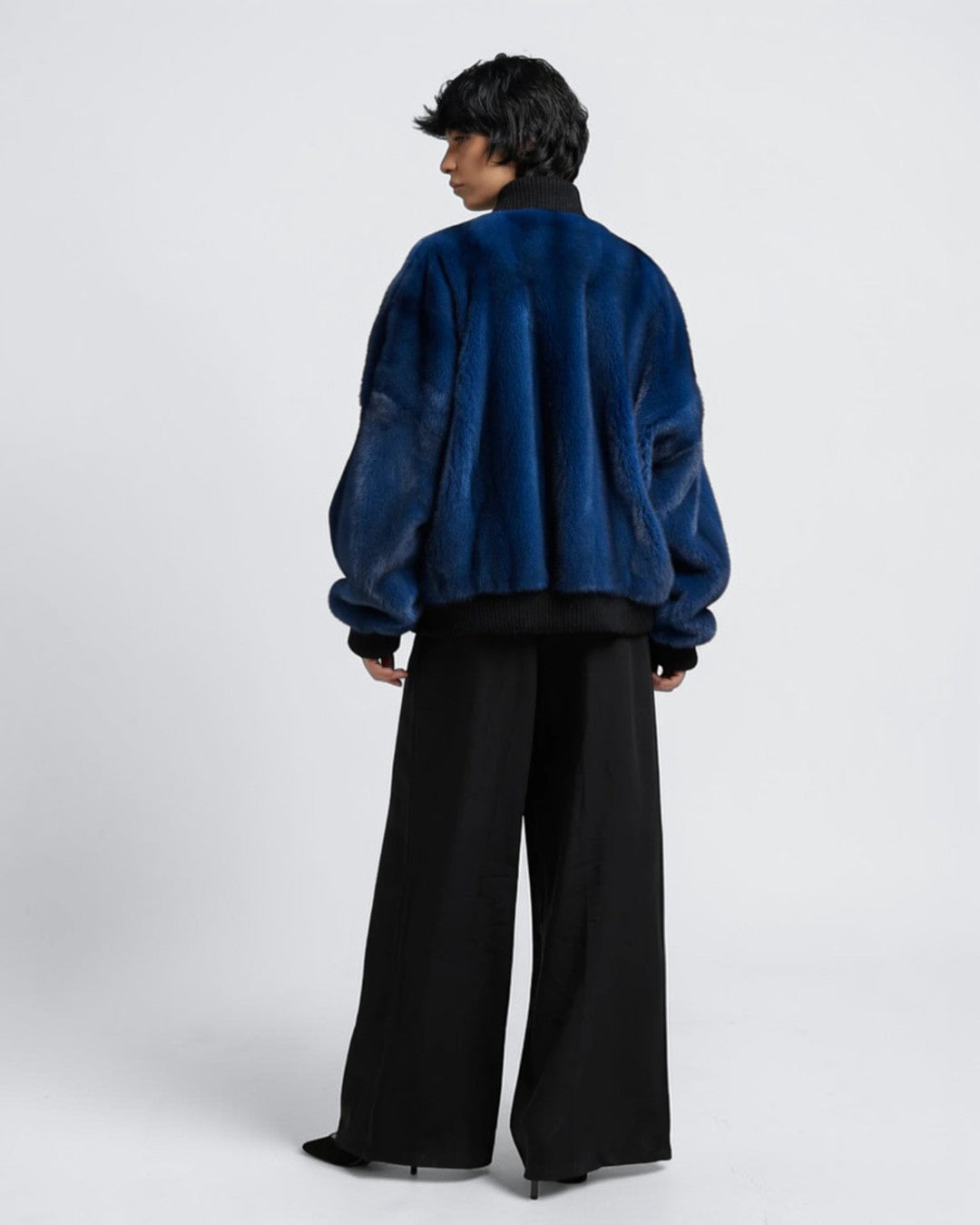 Midnight Blue Mink Fur Bomber Jacket