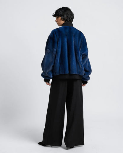 Midnight Blue Mink Fur Bomber Jacket