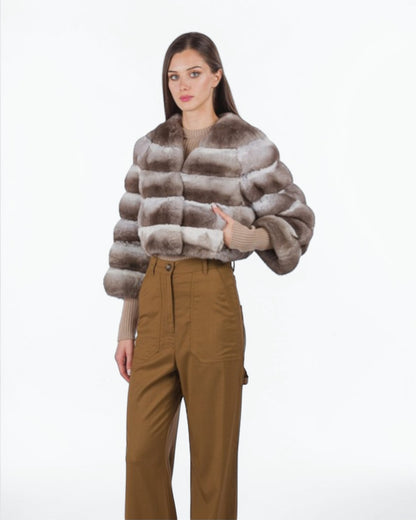 Brown Chinchilla Fur Bolero Jacket