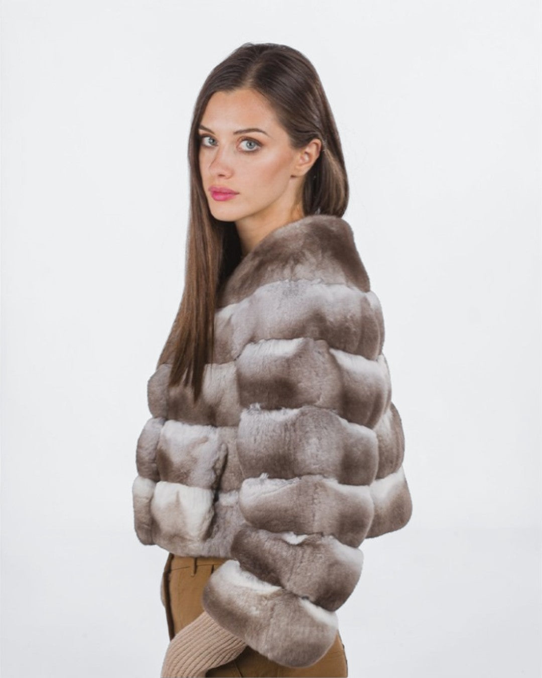 Brown Chinchilla Fur Bolero Jacket