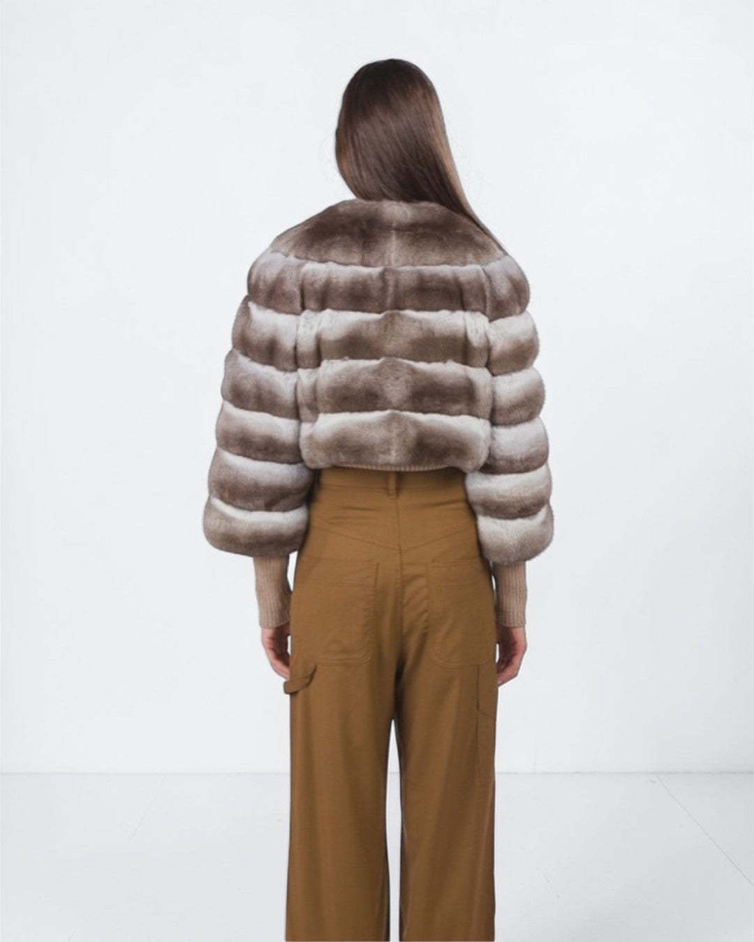 Brown Chinchilla Fur Bolero Jacket