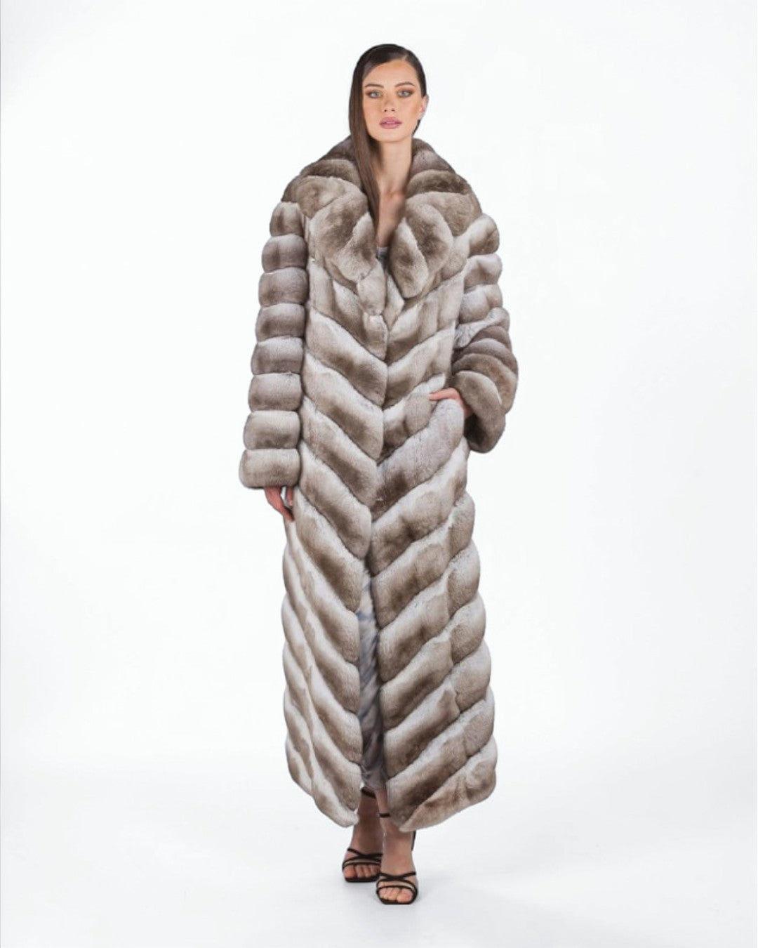 Beige Full-Length Chinchilla Fur Coat