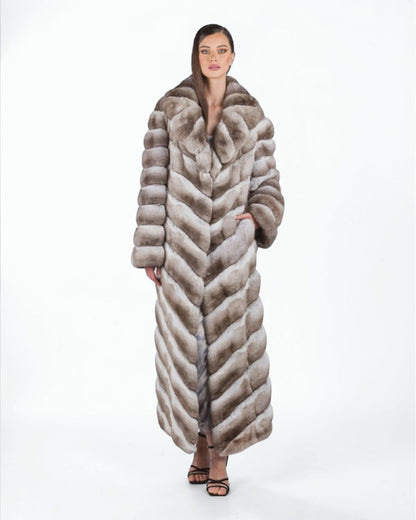 Beige Full-Length Chinchilla Fur Coat