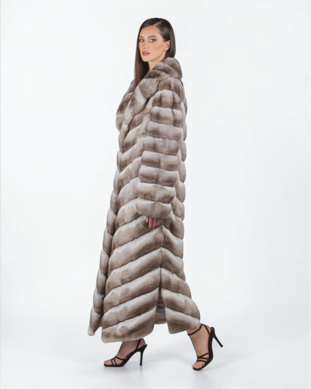 Beige Full-Length Chinchilla Fur Coat