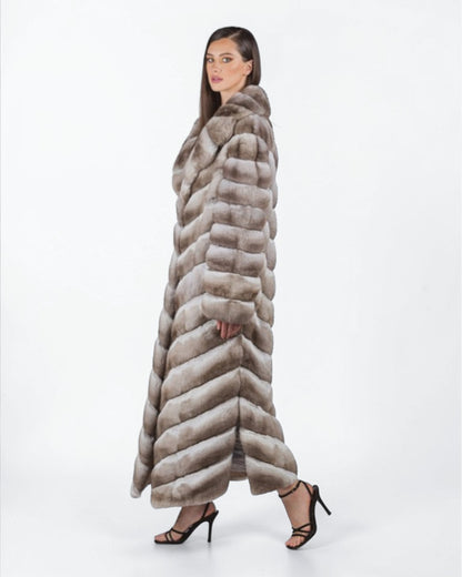 Beige Full-Length Chinchilla Fur Coat