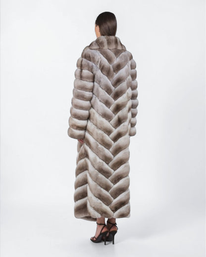 Beige Full-Length Chinchilla Fur Coat