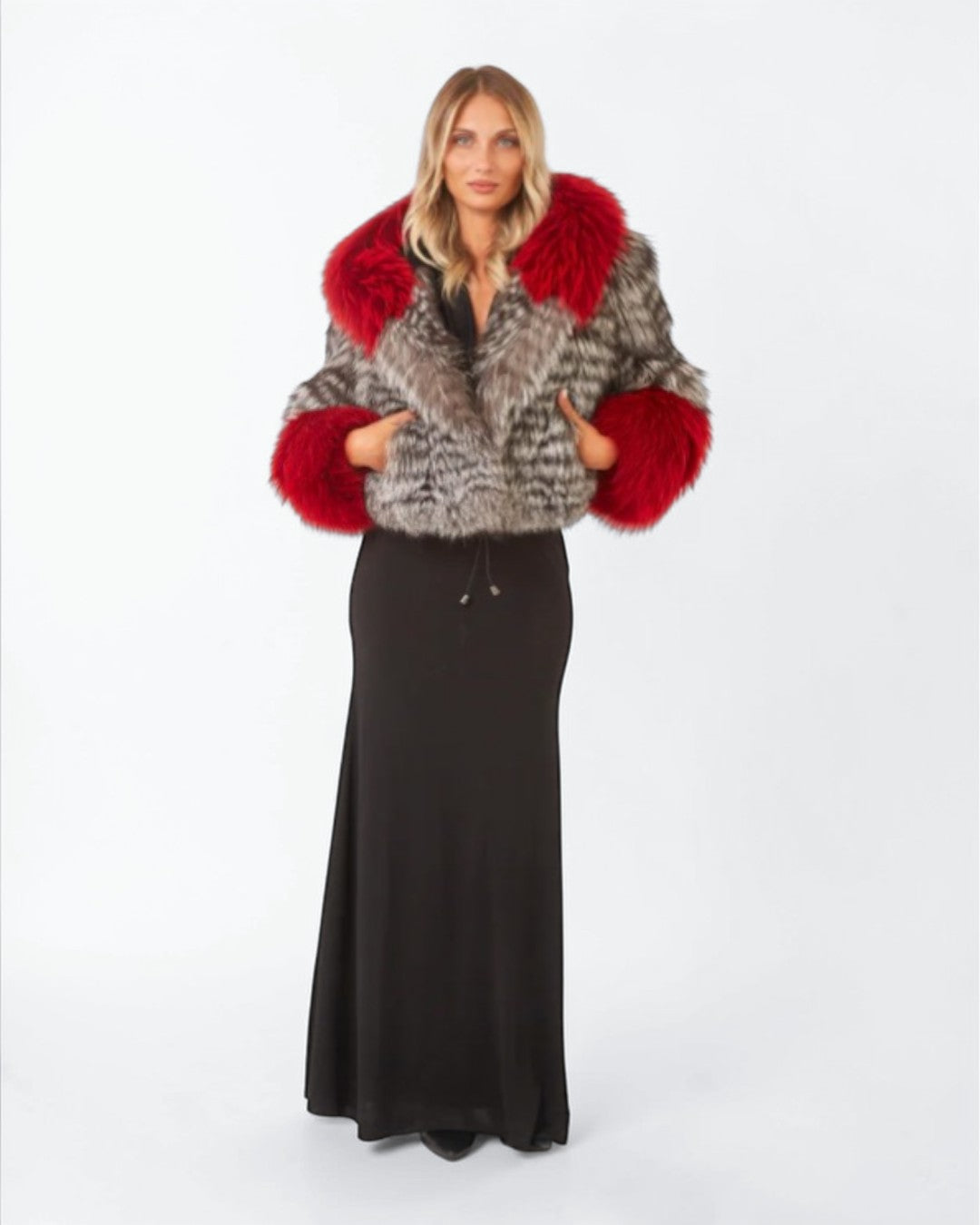 Scarlet Frost Silver Fox Fur Jacket
