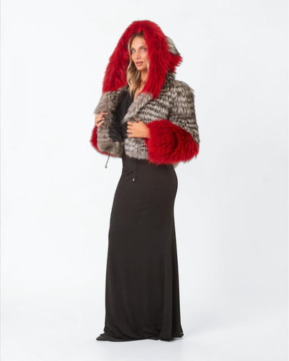 Scarlet Frost Silver Fox Fur Jacket