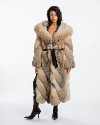 Honey Fox Fur Long Coat