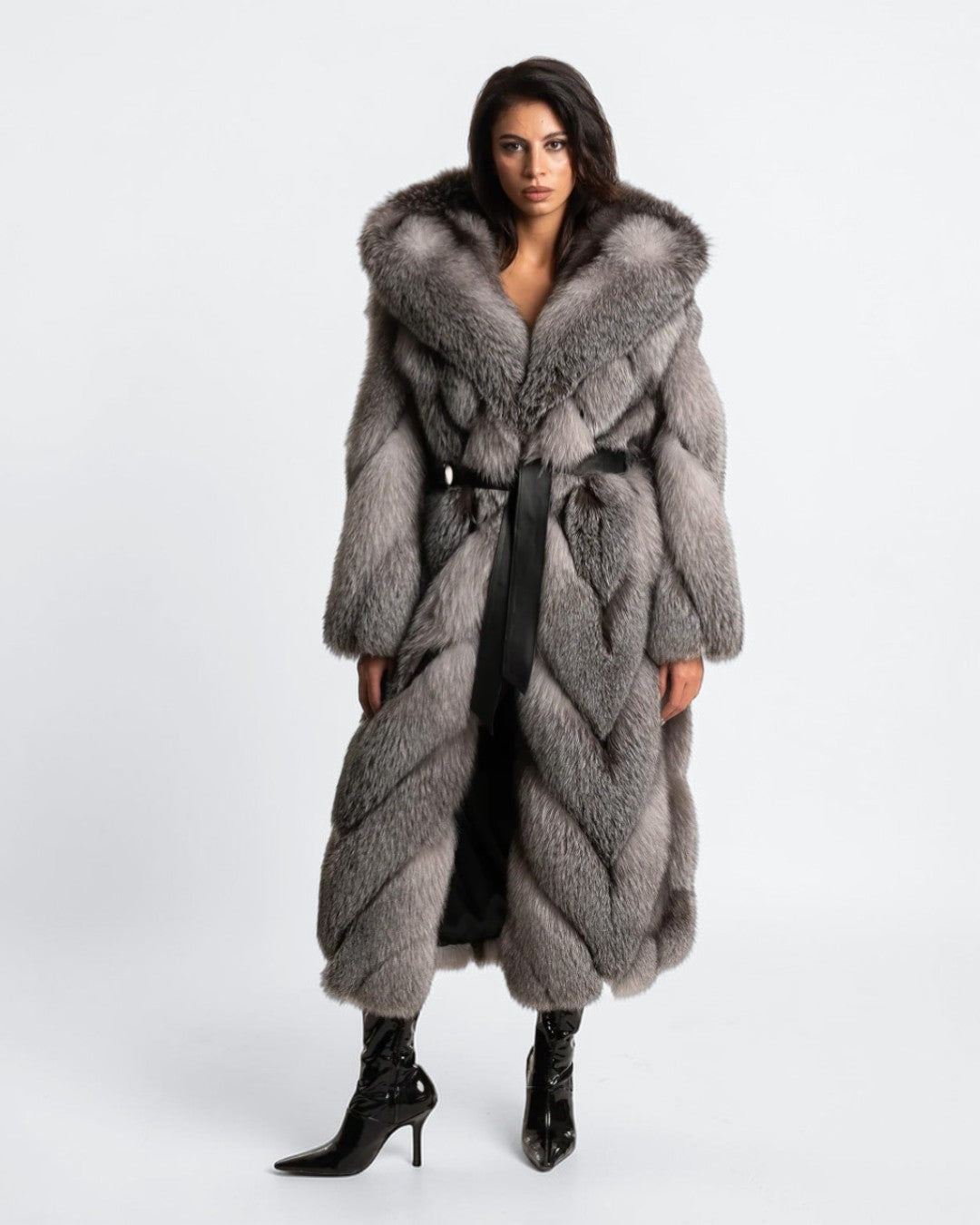 Silver Fox Fur Long Coat