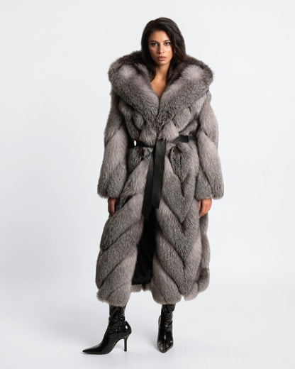 Silver Fox Fur Long Coat