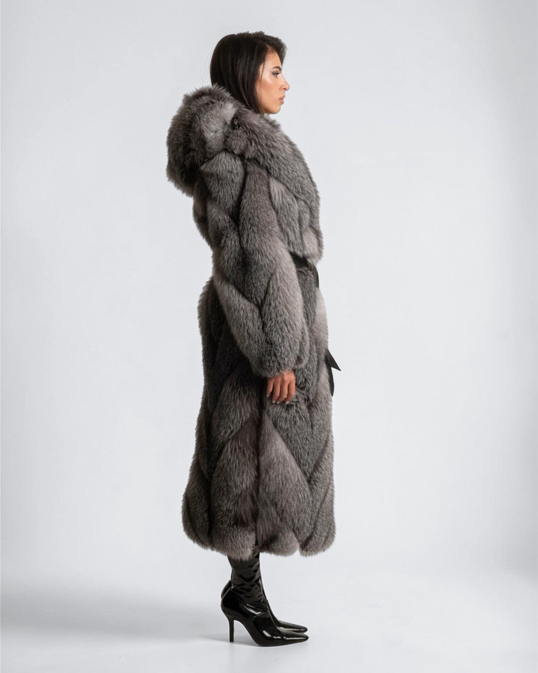 Silver Fox Fur Long Coat