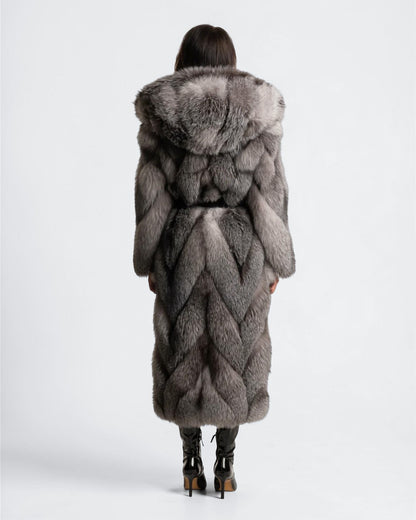 Silver Fox Fur Long Coat
