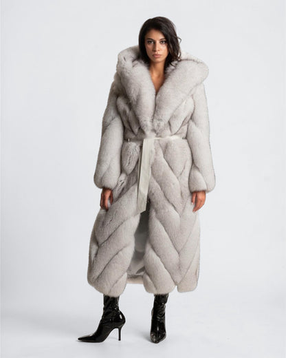 White Fox Fur Long Coat