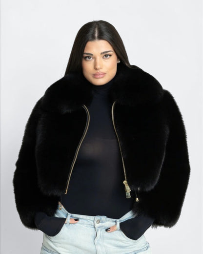 Midnight Black Short Fox Fur Jacket