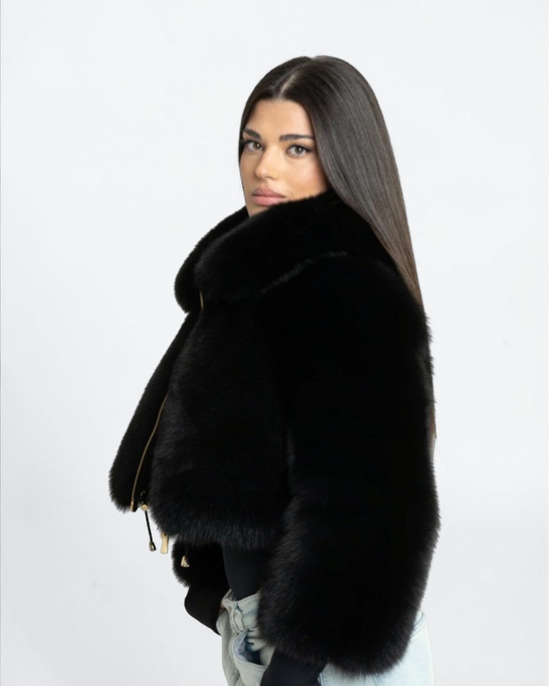 Midnight Black Short Fox Fur Jacket