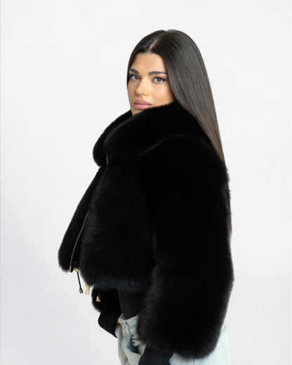 Midnight Black Short Fox Fur Jacket