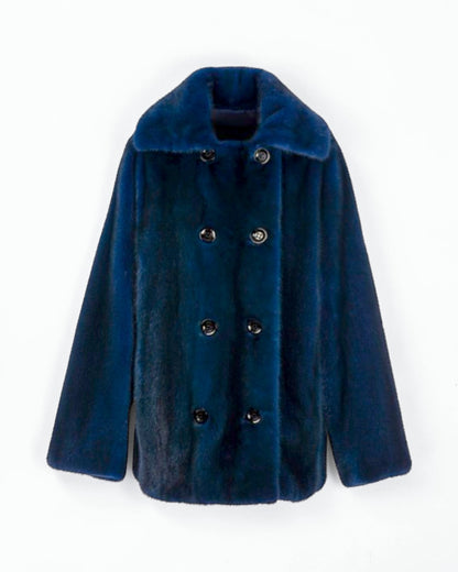 Midnight Blue Double-Breasted Mink Fur Coat