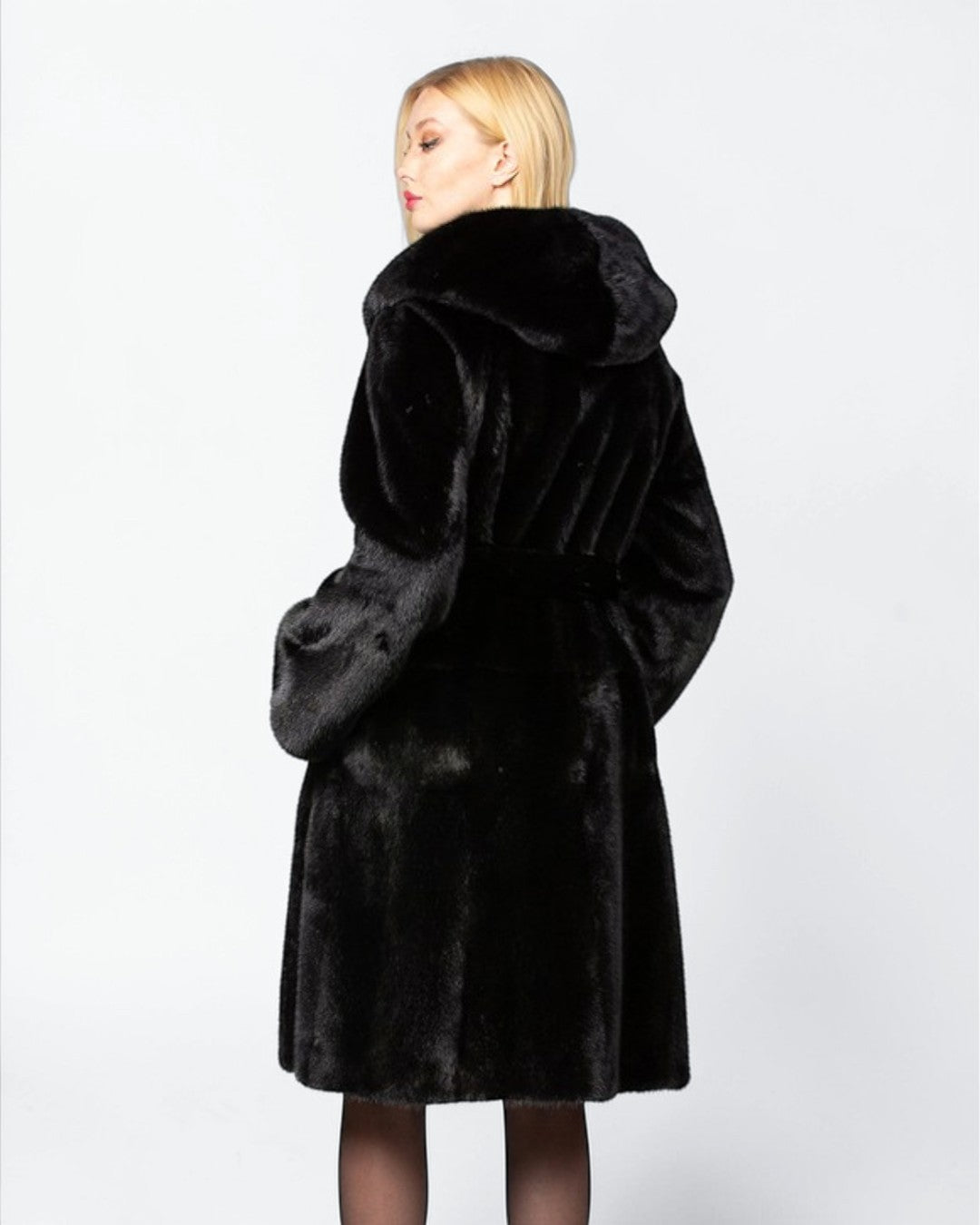 Hooded Robed Black Mink Fur Coat