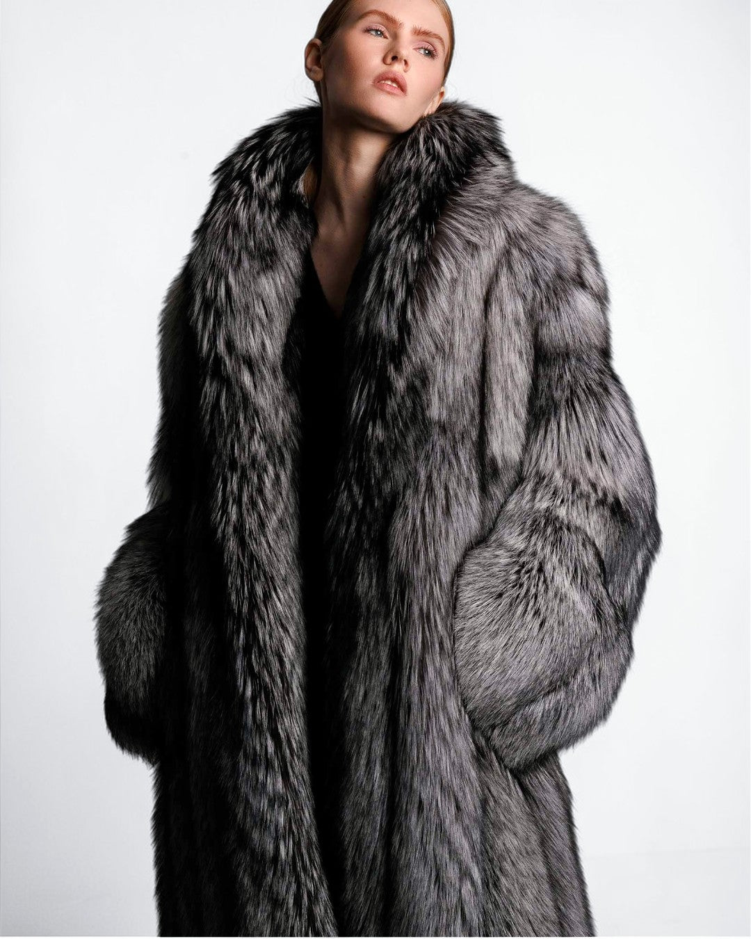 Cinder Fox Fur Long Coat