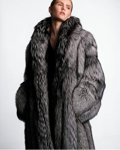 Cinder Fox Fur Long Coat