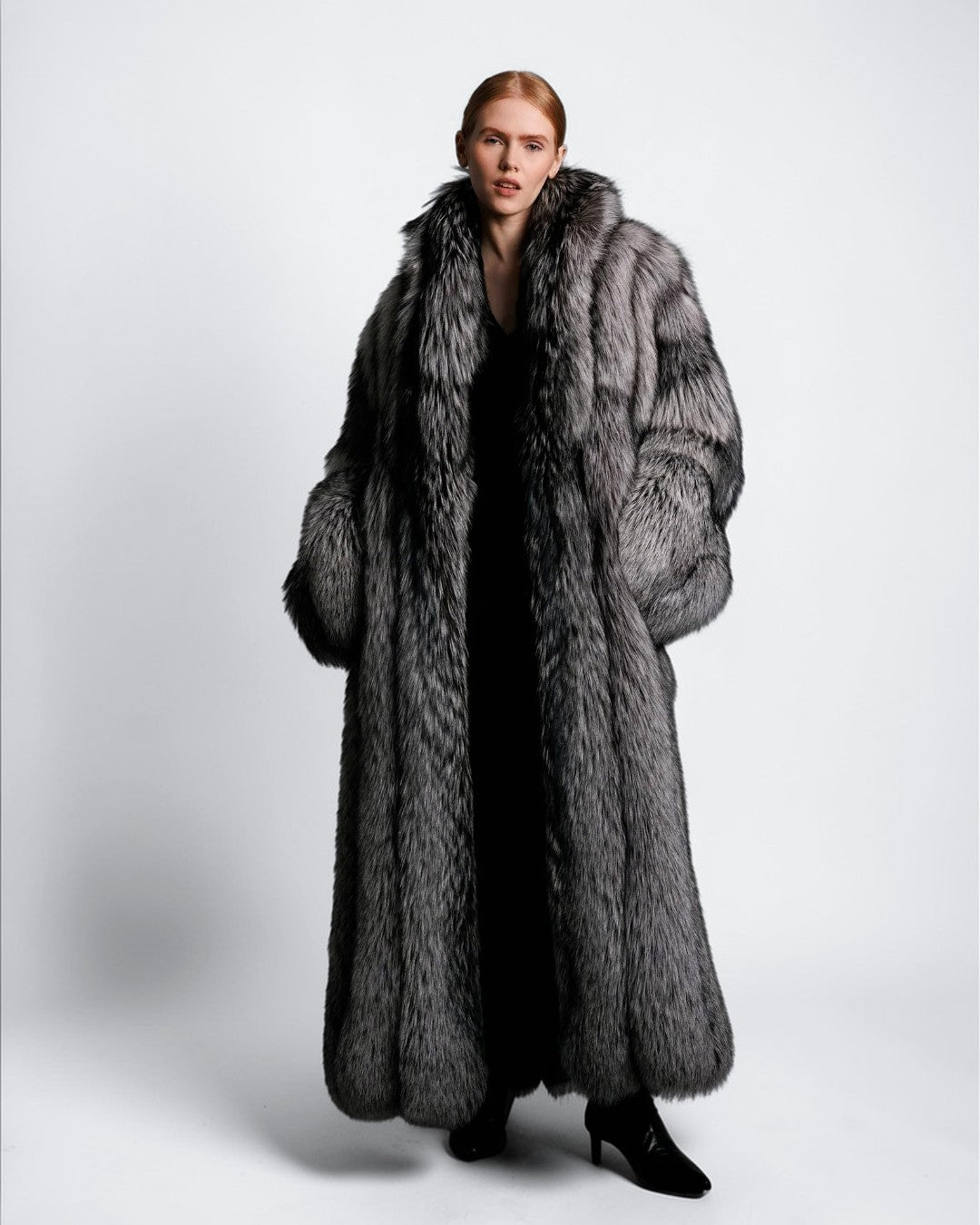 Cinder Fox Fur Long Coat