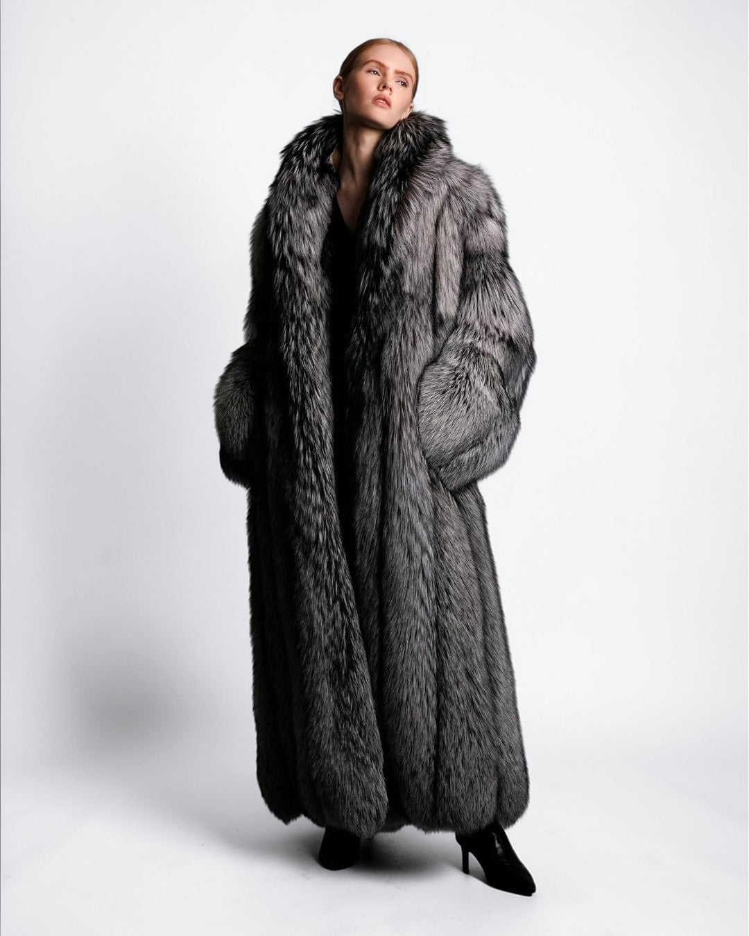 Cinder Fox Fur Long Coat