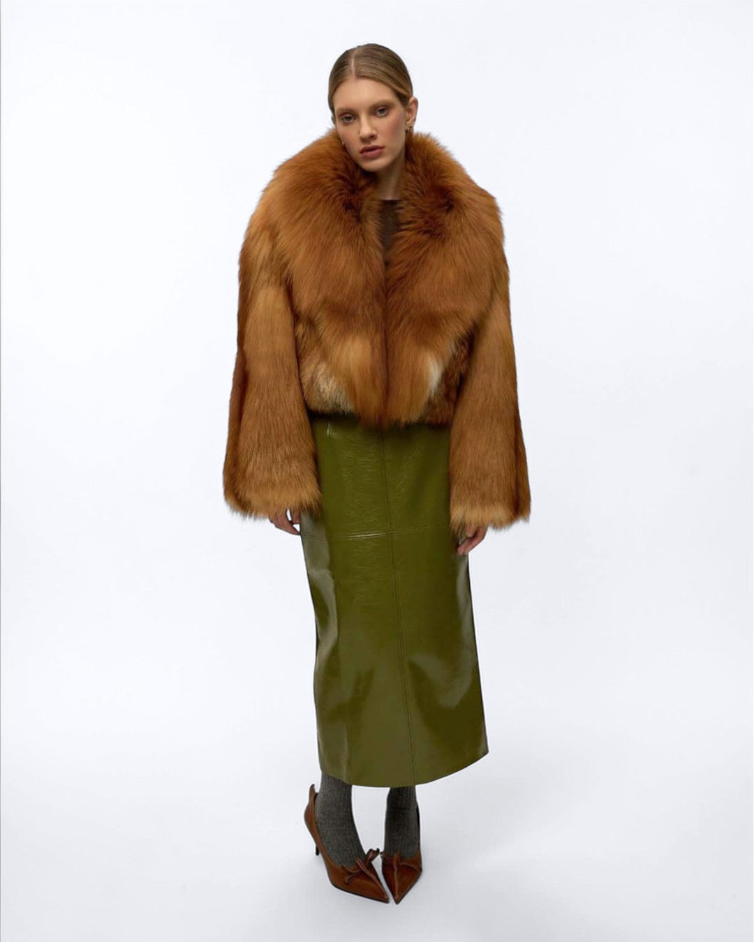 Shawl Collared Red Fox Fur Jacket