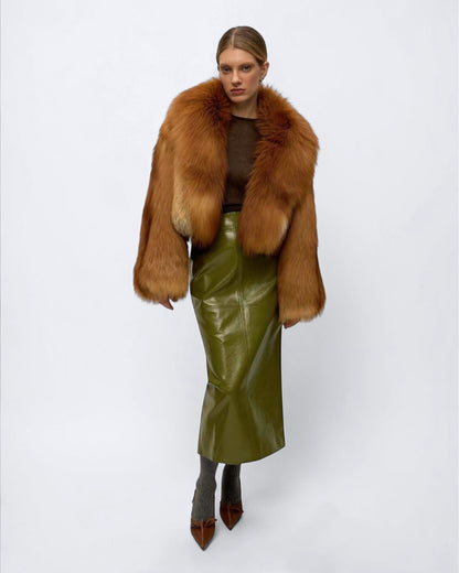 Shawl Collared Red Fox Fur Jacket